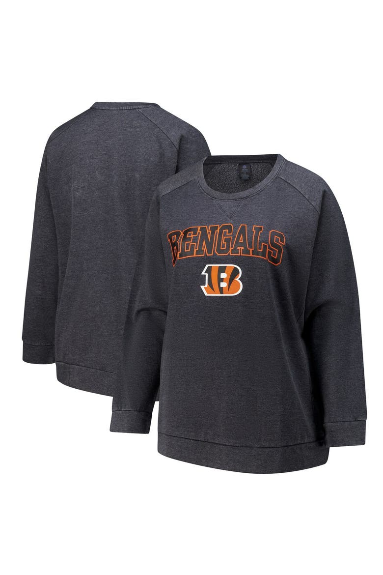 Women's Fanatics  Charcoal Cincinnati Bengals Acid Wash Raglan Pullover Sweatshirt, Main, color, Charcoal
