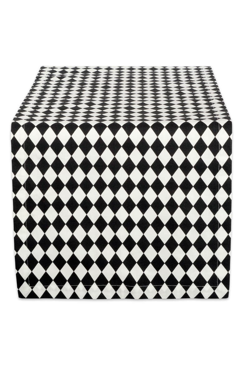 Harlequin Print Table Runner Black/ Cream, Main, color, Harlequin Print