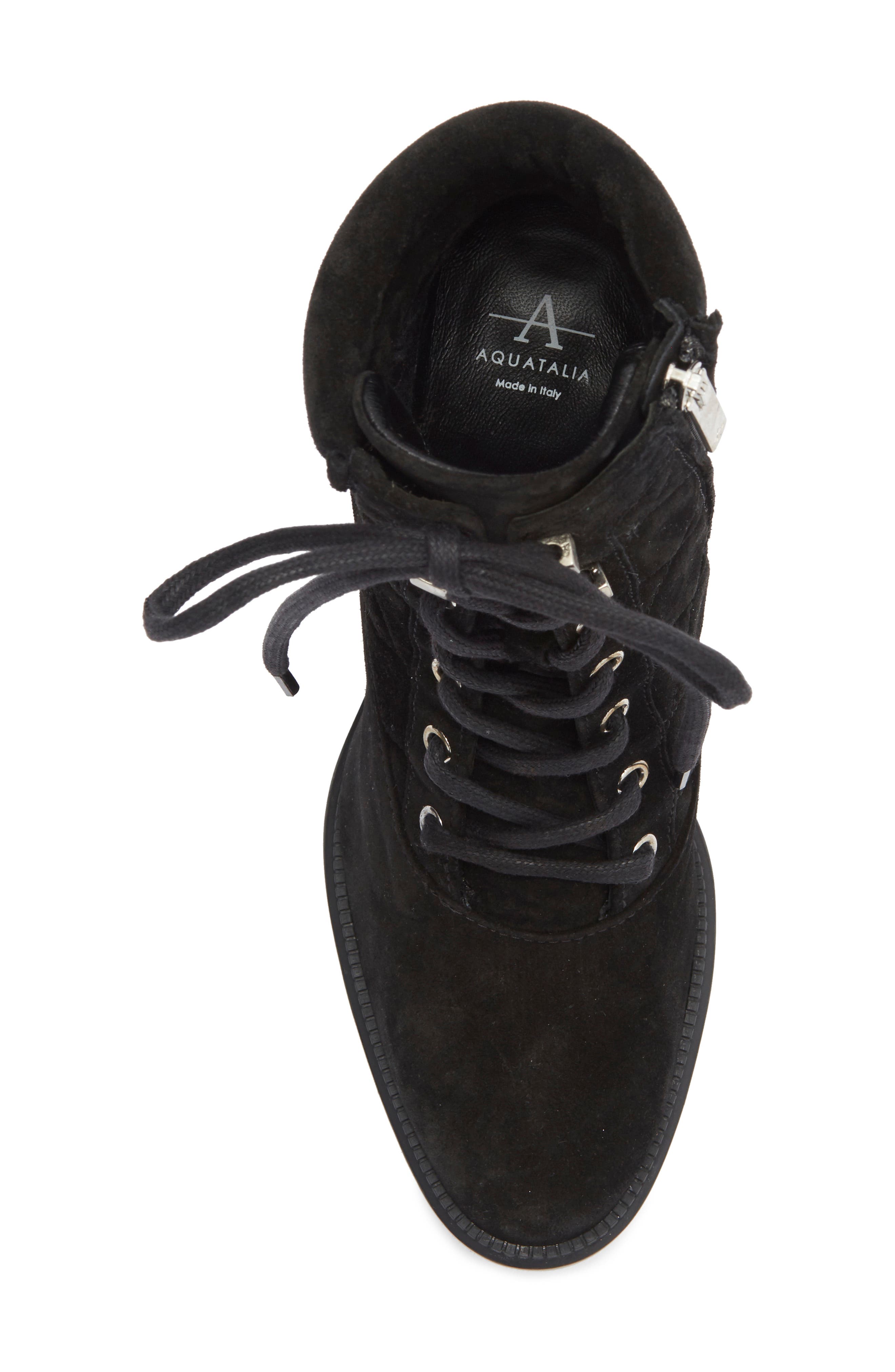 Aquatalia Iole Quilted Weatherproof Lace-Up Bootie, Alternate, color, Black