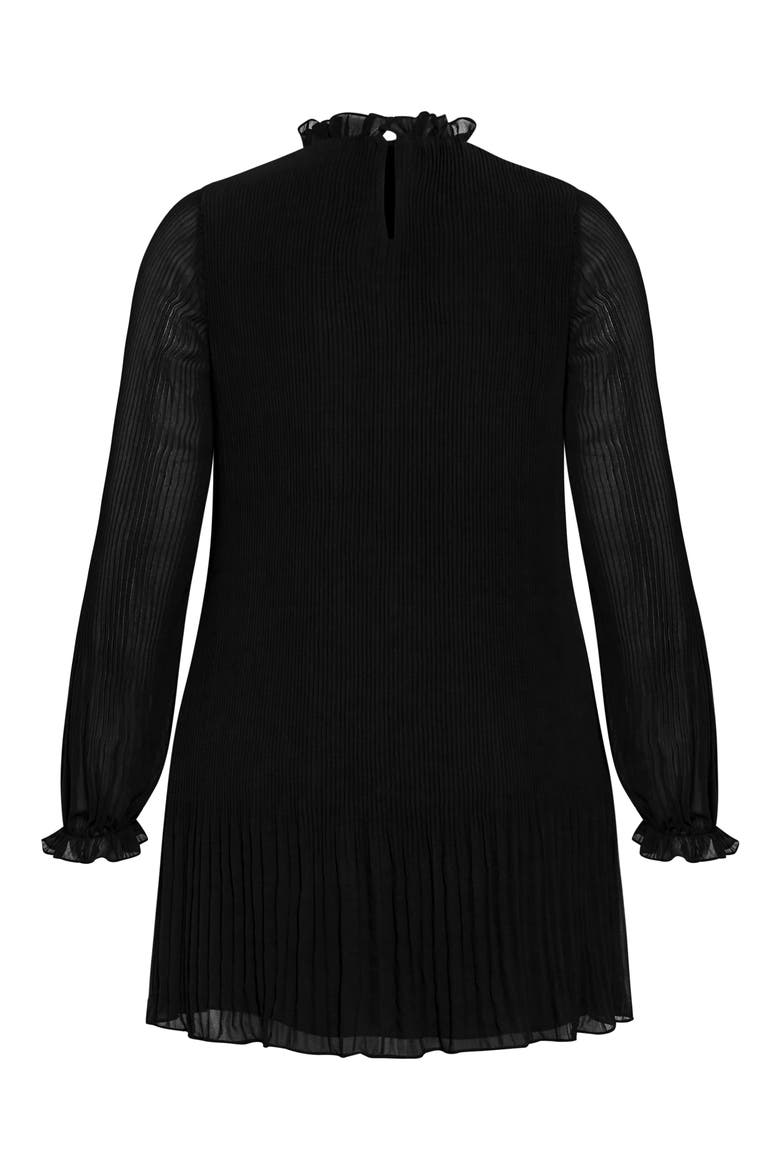 Solana Ruffle Long Sleeve Plissé Minidress, Alternate, color, BLACK