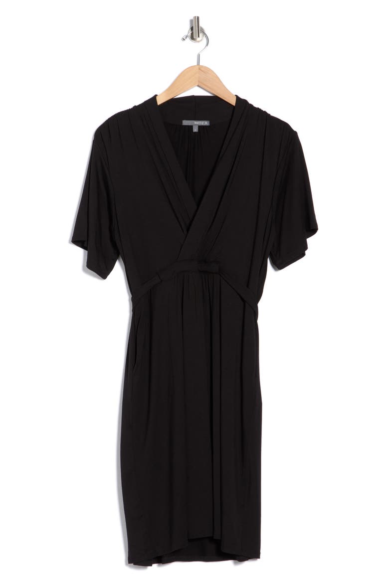 Flutter Sleeve Faux Wrap Midi Dress, Alternate, color, BLACK