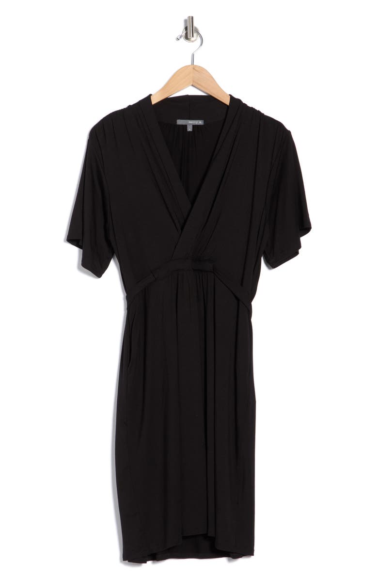 matty m. Flutter Sleeve Faux Wrap Midi Dress, Alternate, color, Black