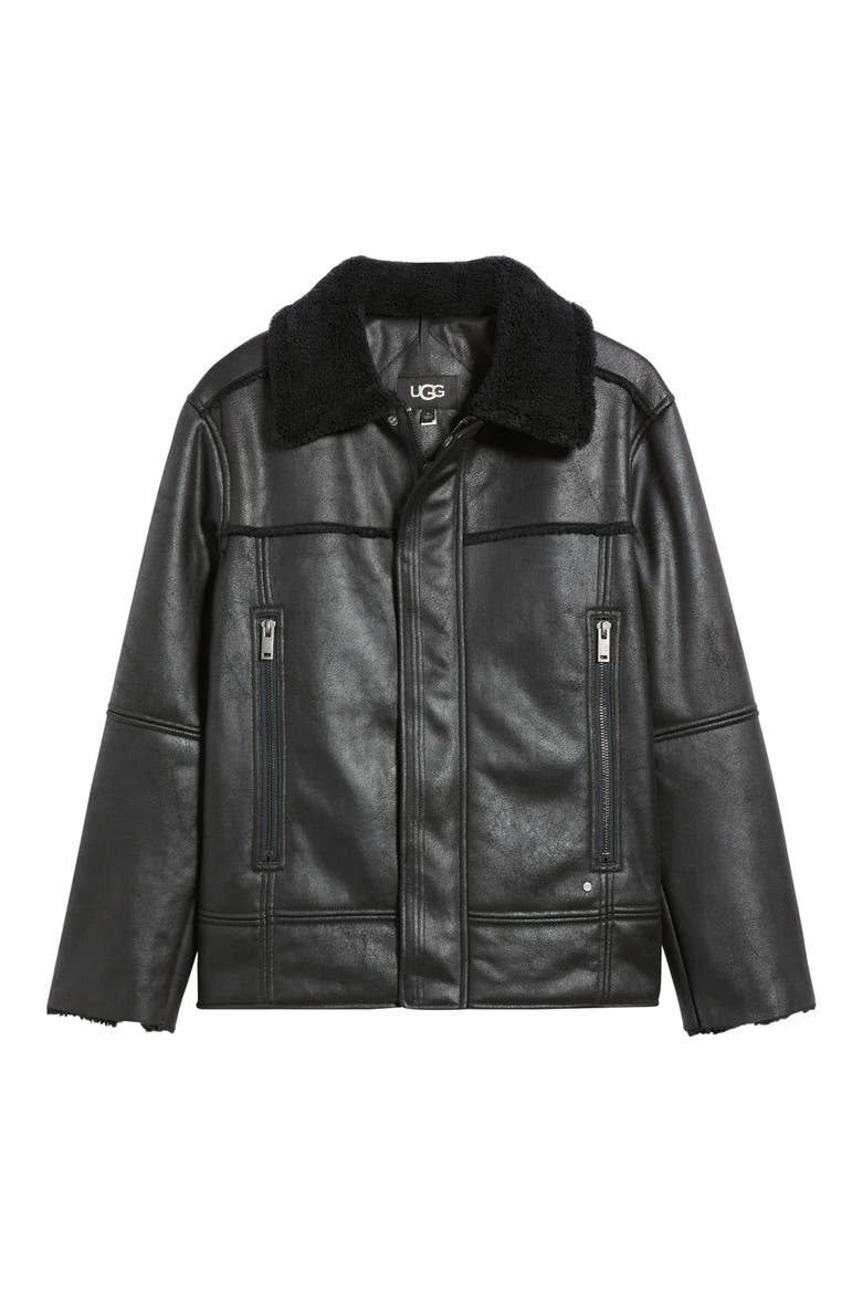 Thayden Luxefluff Faux Leather Jacket with Faux Shearling Collar, Alternate, color, BLACK