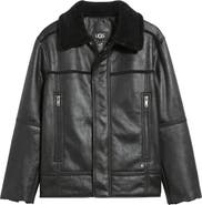UGG® Thayden Luxefluff Faux Leather Jacket with Faux Shearling Collar