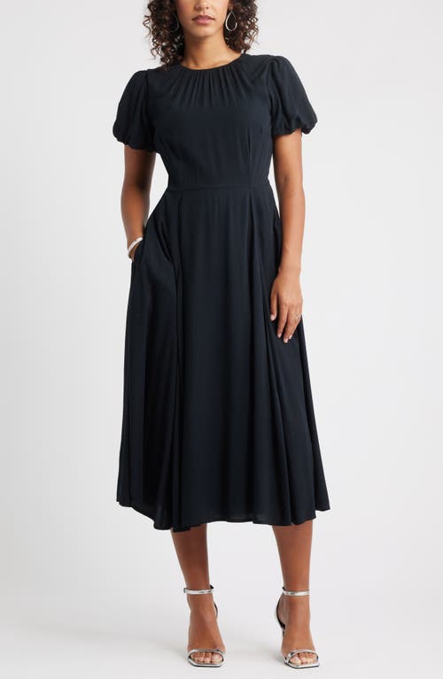 Chelsea28 Shirred Neck Puff Sleeve Midi Dress In Black