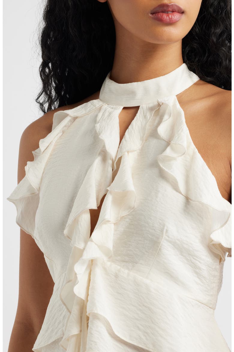 Ruffle Trim Halter Top, Alternate, color, EGRET