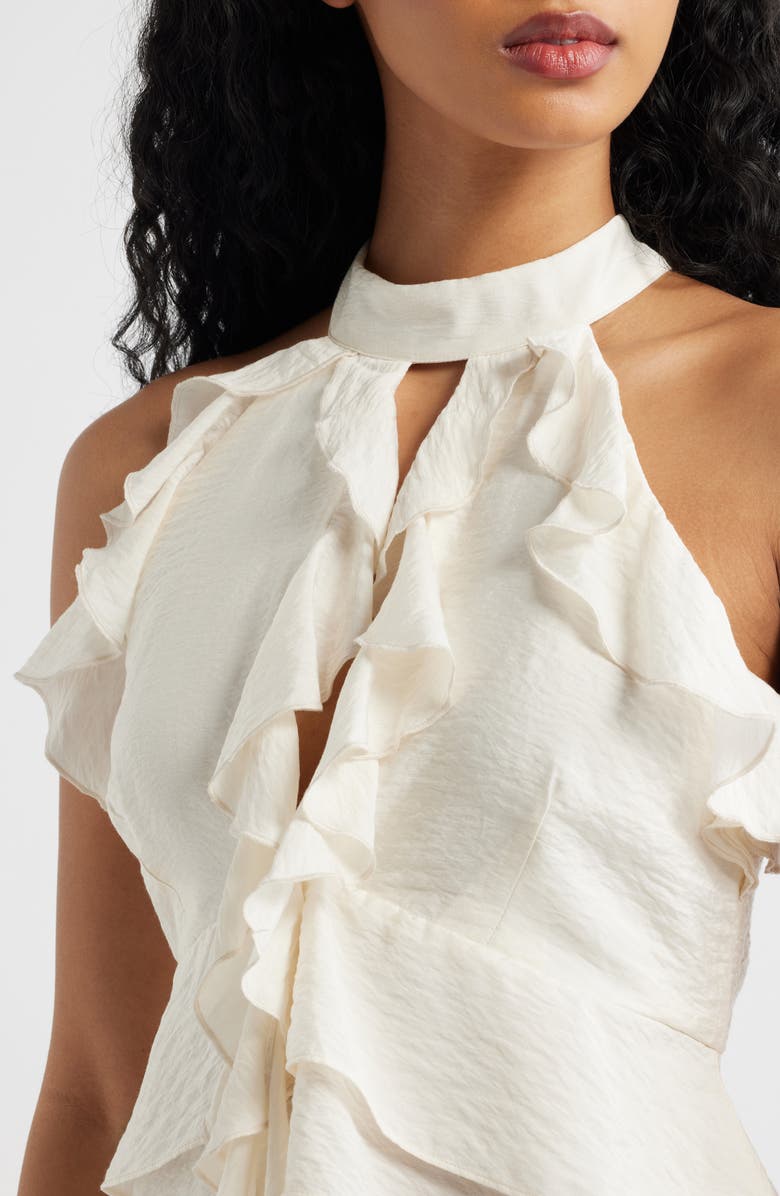 KITTENISH Ruffle Trim Halter Top, Alternate, color, Egret