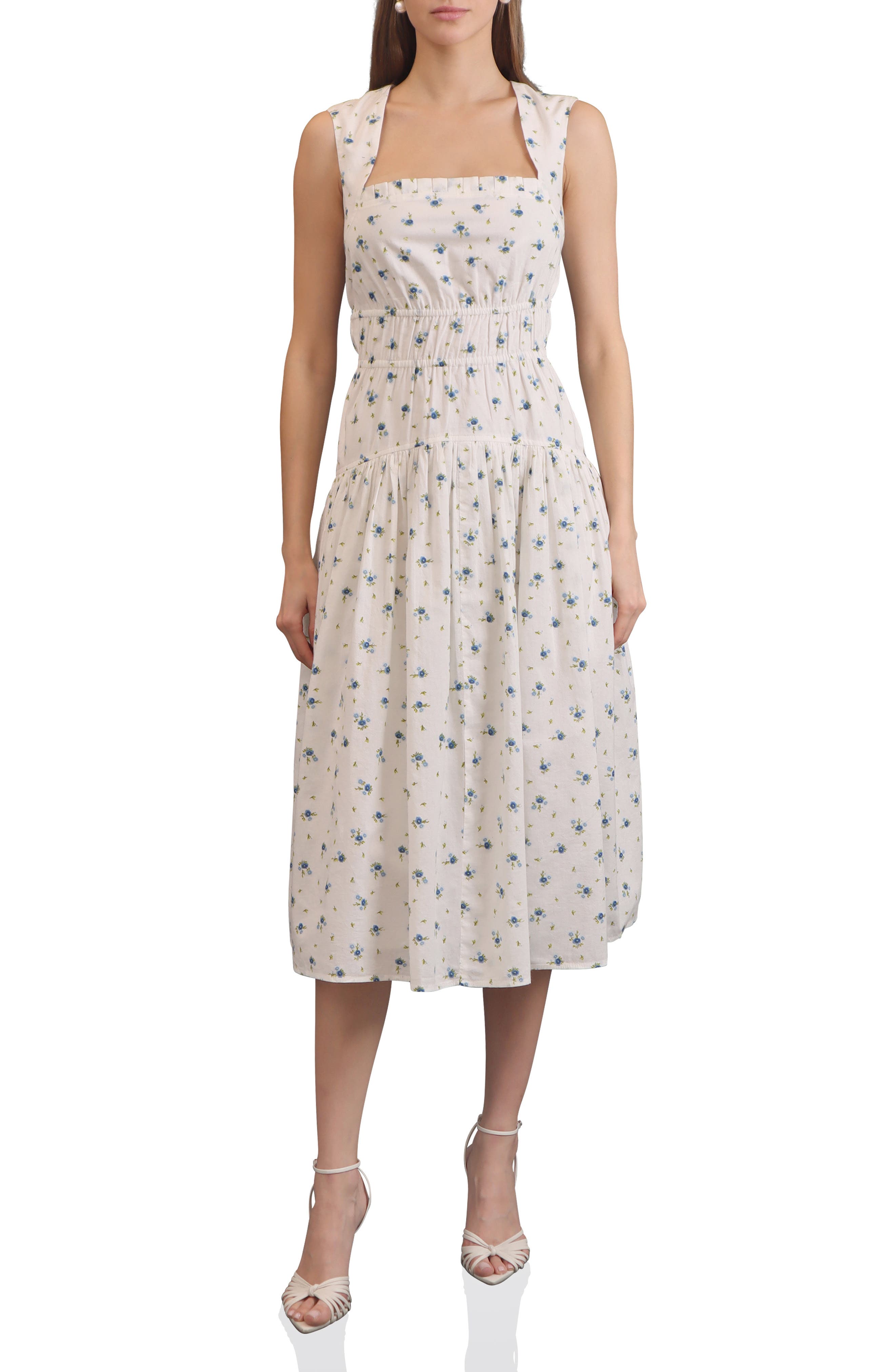 Avec Les Filles Shirred Tiered Midi Dress