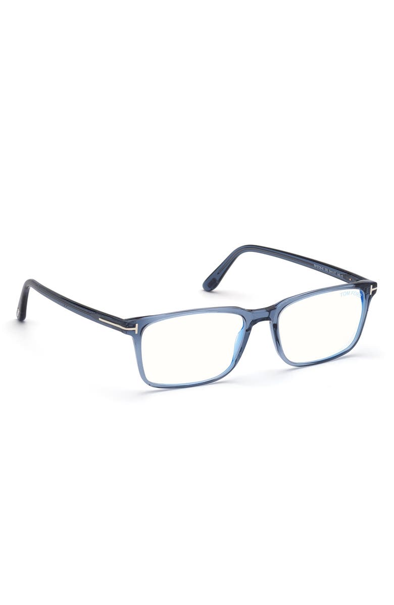 TOM FORD 56mm Rectangular Blue Light Blocking Optical Glasses, Alternate, color, Blue Palladium / T Logo