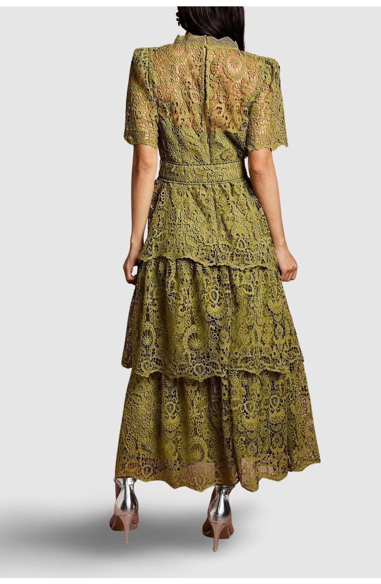 Coast Short Sleeve Tiered Lace Midi Dress, Alternate, color, Olive