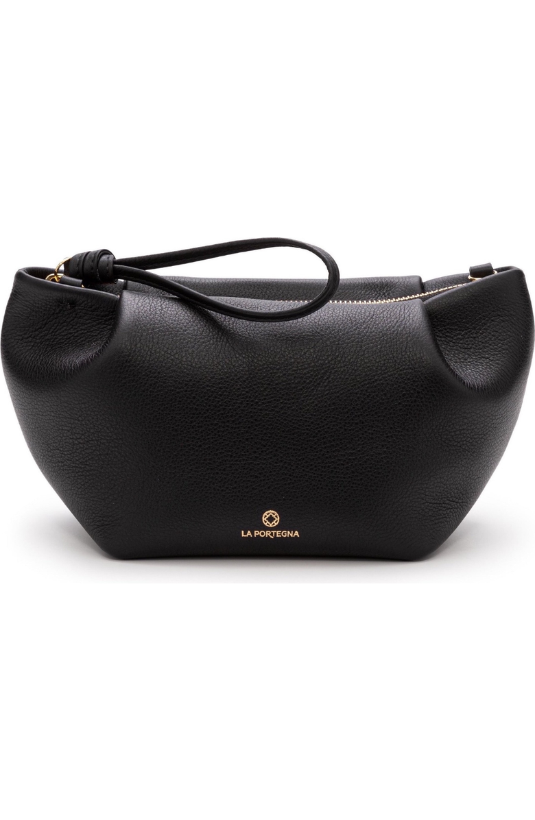 LA PORTEGNA Martita Small Leather Clutch Bag With Shoulder Strap, Main, color, Black