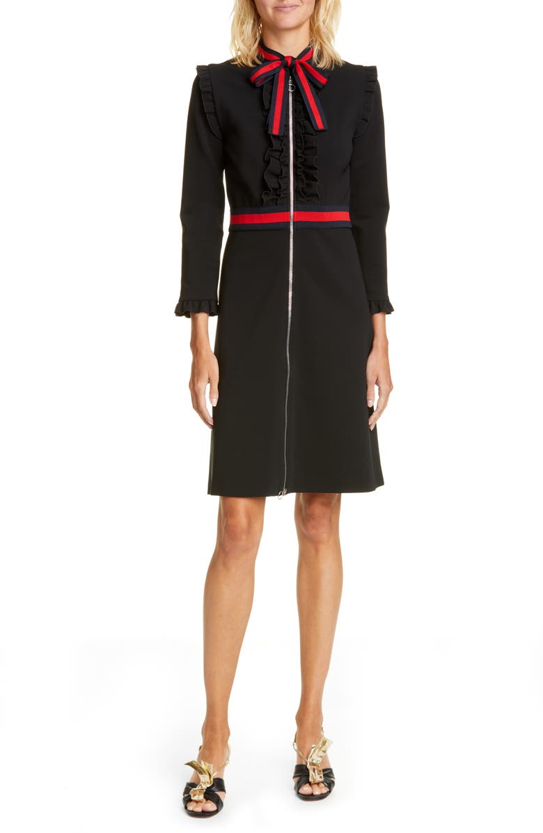 Gucci Ruffle Tie Neck Dress, Main, color, 