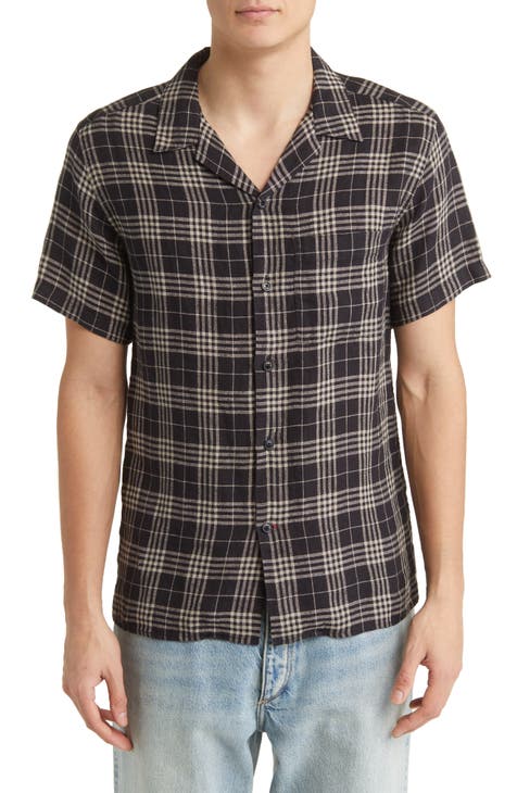 Havana Plaid Short Sleeve Linen Button-Up Shirt