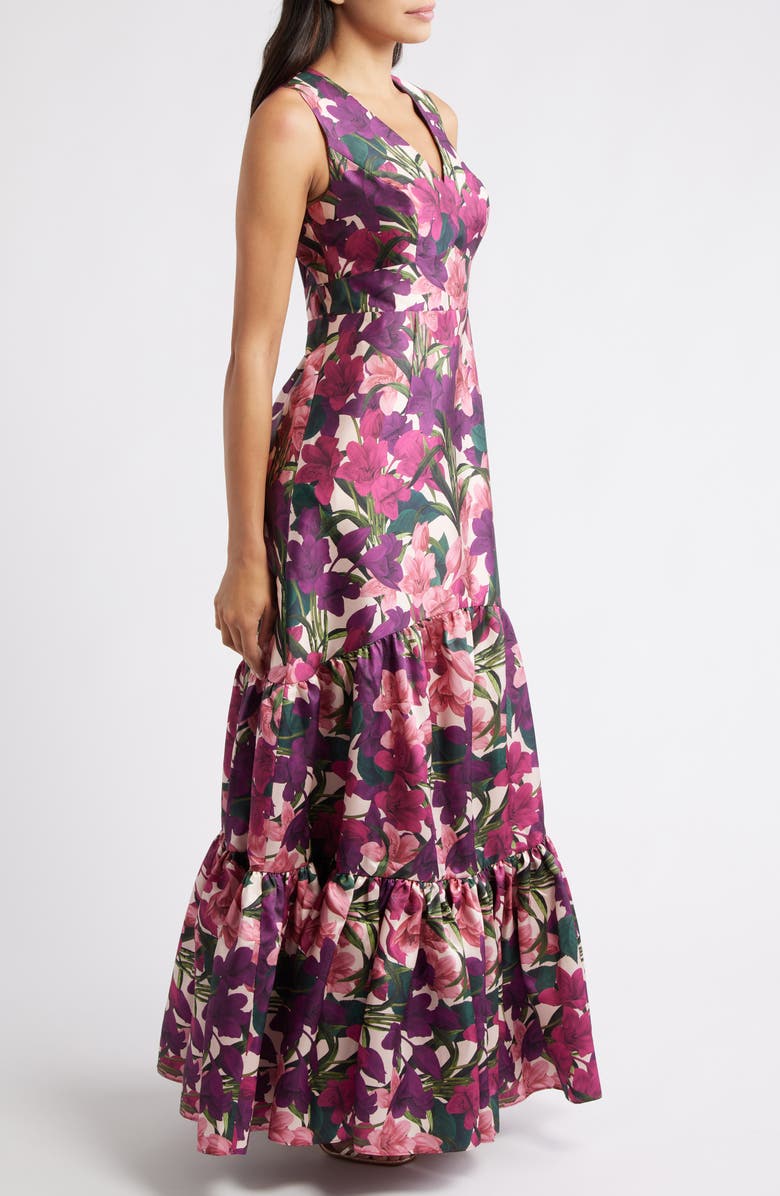 Sachin & Babi Rori Floral Sleeveless Mikado Gown, Alternate, color, Casa Blanca Lillies
