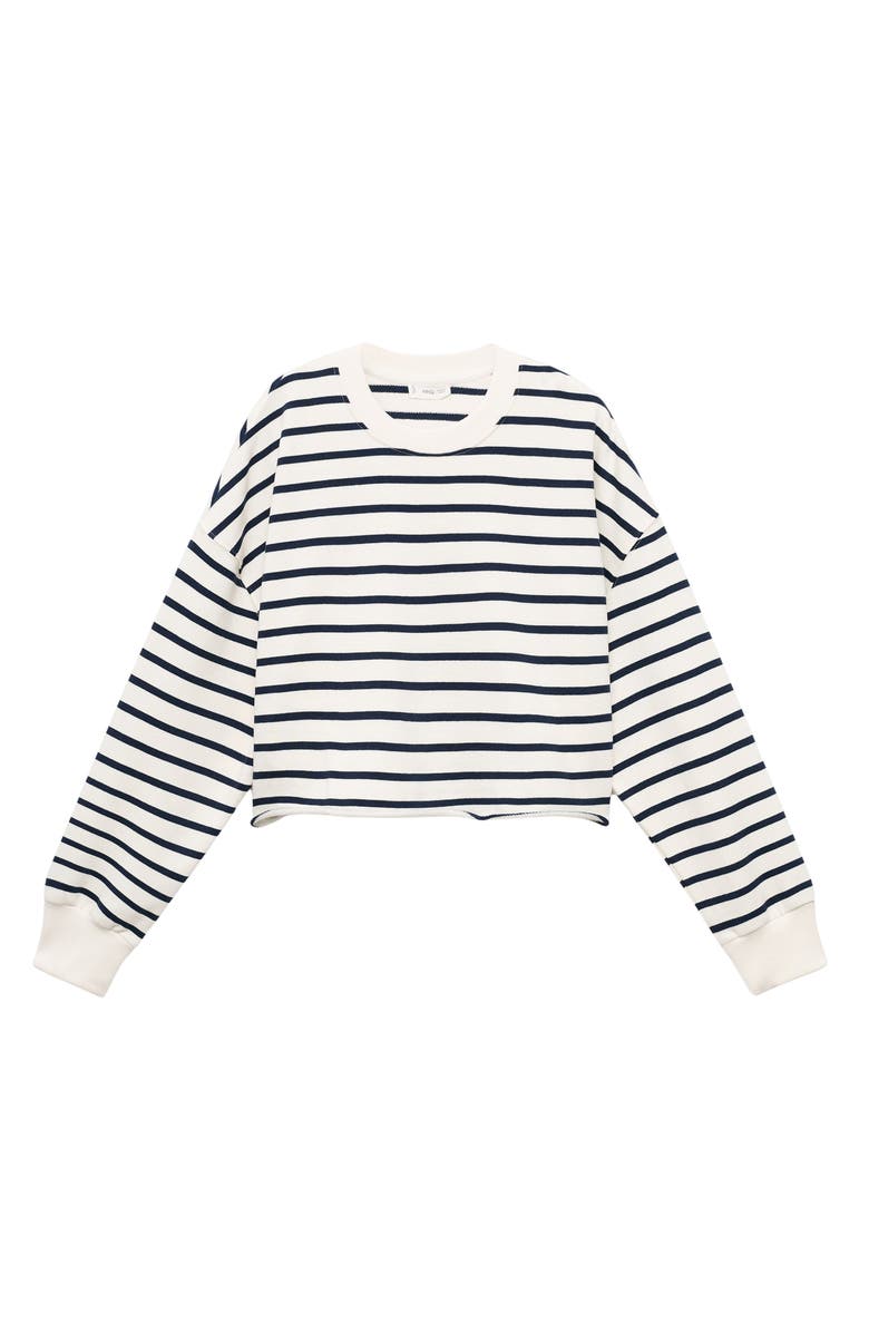 MANGO TEEN Stripe Crop Cotton Sweatshirt, Alternate, color, Off White