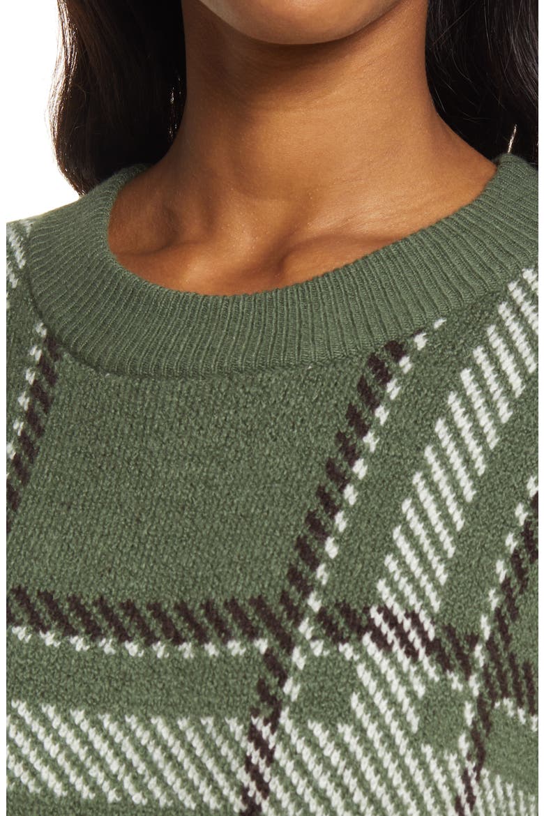 Plaid Long Sleeve Sweater Dress, Alternate, color, GREEN- IVORY COMBO