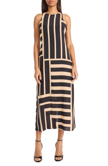 Donna Morgan For Maggy Stripe Maxi Dress In Brown