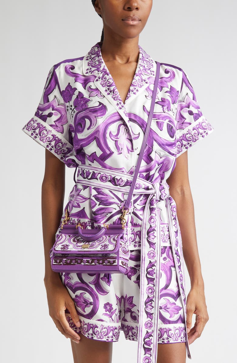 Dolce&Gabbana Small Sicily Majolica Embroidered Canvas Satchel, Alternate, color, I03tn Maiolica 3 Viola