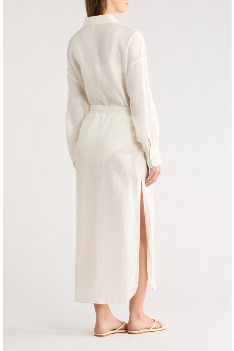 Long Sleeve Linen Maxi Shirtdress, Alternate, color, WHITE