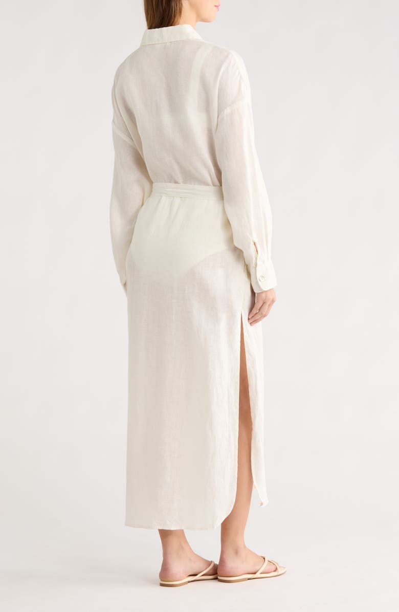 Elan Long Sleeve Linen Maxi Shirtdress, Alternate, color, White