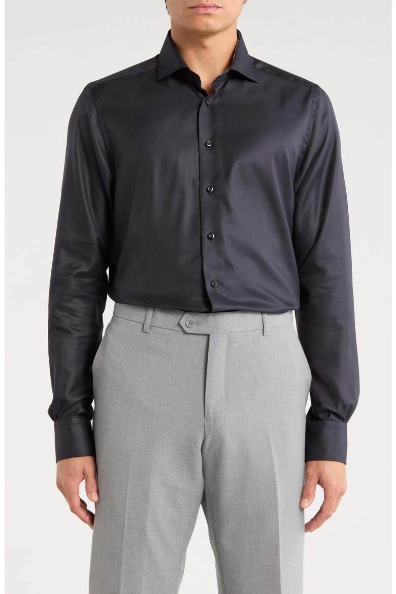 Modern Fit Solid Black Cotton Twill Dress Shirt, Main, color, BLACK