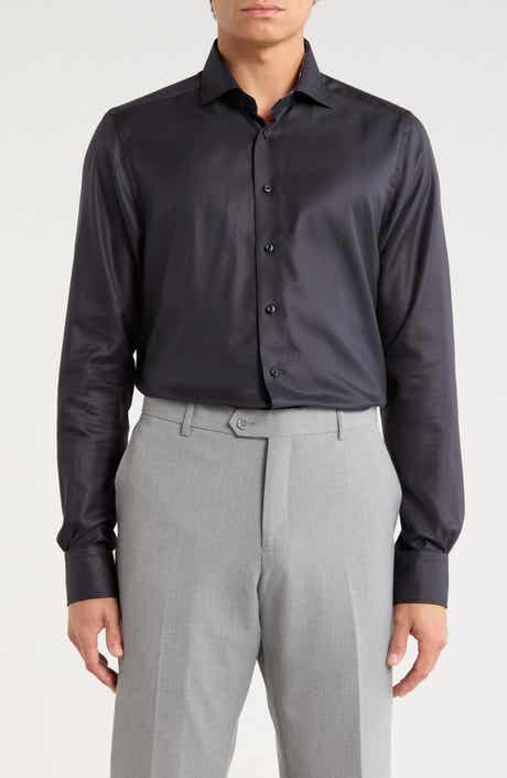 Emanuel Berg Modern Fit Solid Black Cotton Twill Dress Shirt