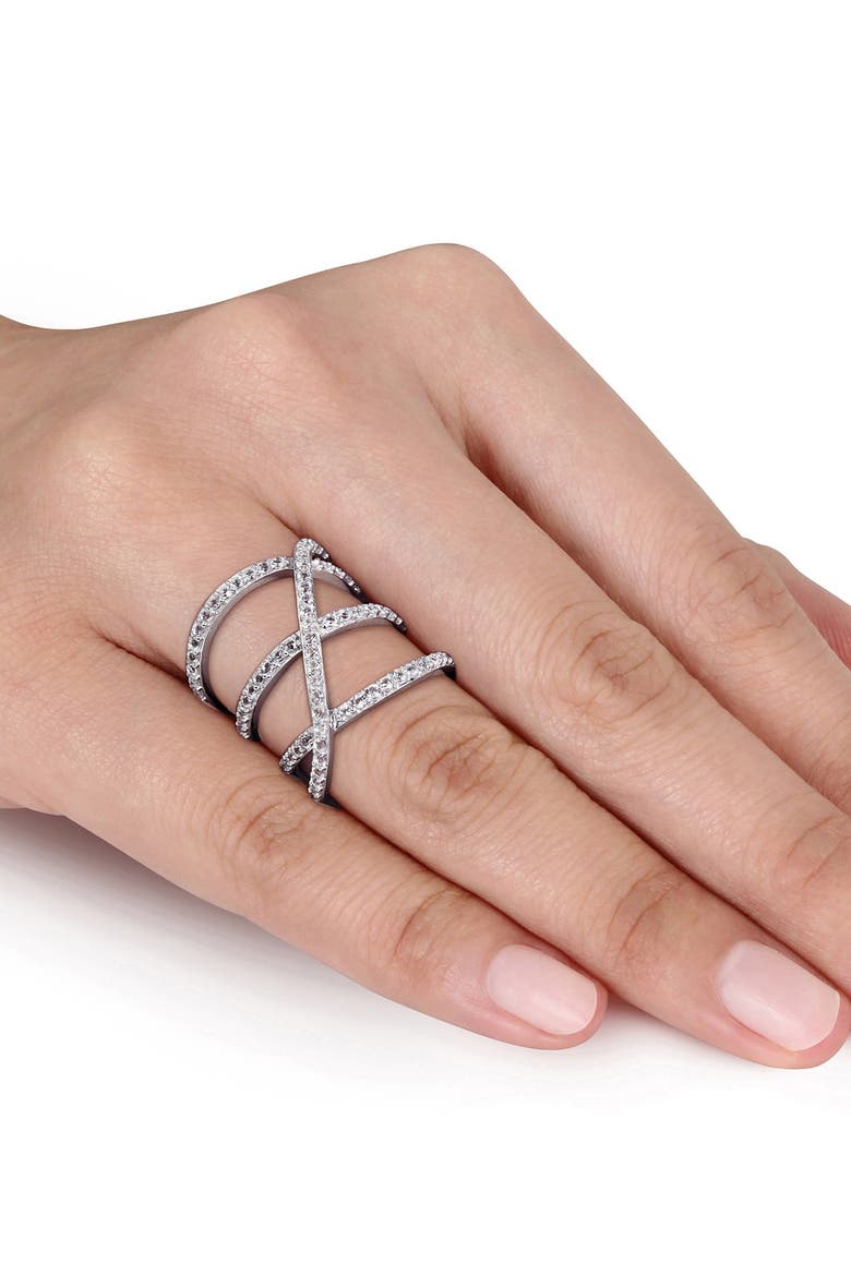 White Topaz Triple Crisscross Ring, Alternate, color, SILVER