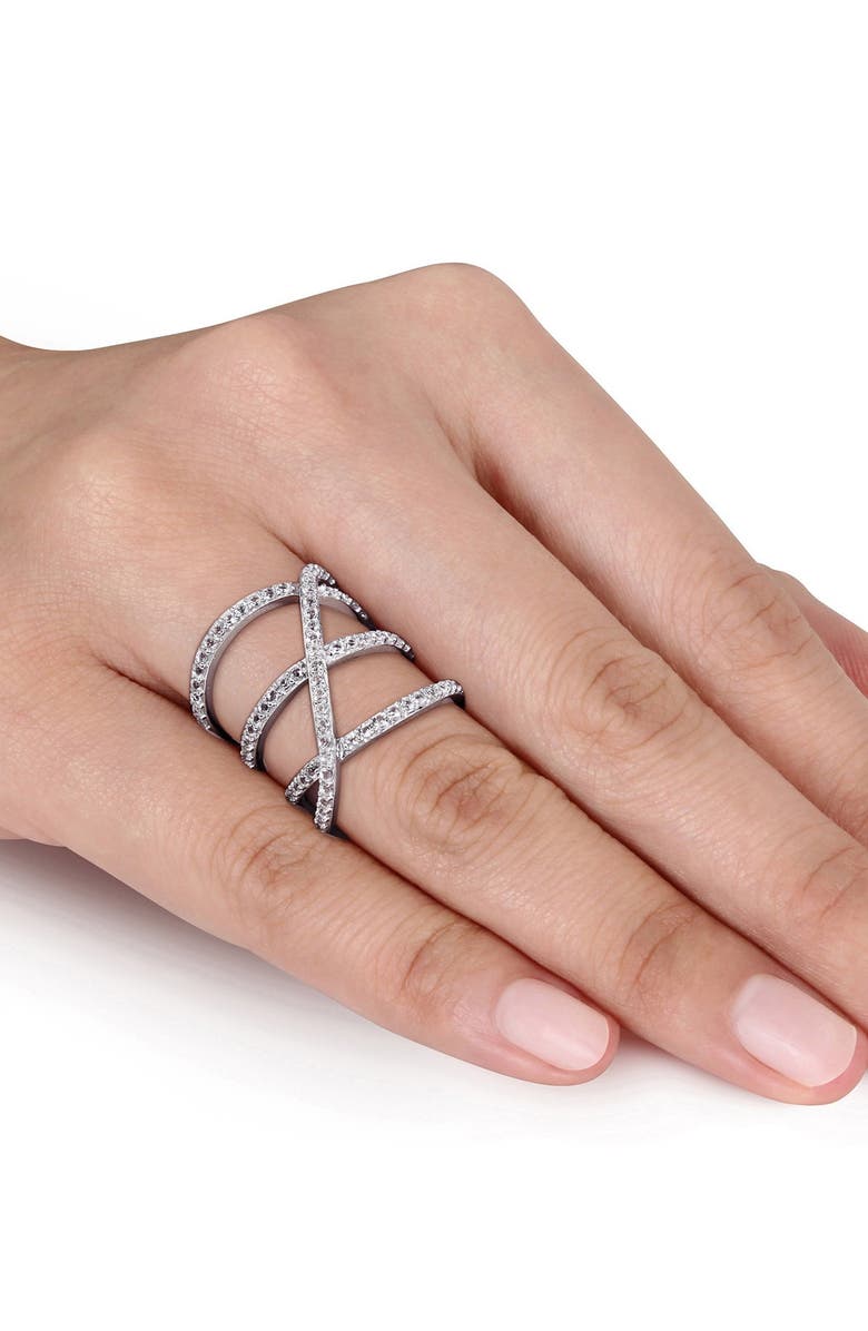 DELMAR White Topaz Triple Crisscross Ring, Alternate, color, Silver