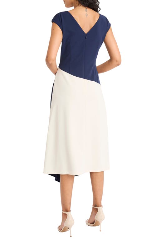 Maggy London Colorblock Cap Sleeve Asymmetric Hem Midi Dress In Blue