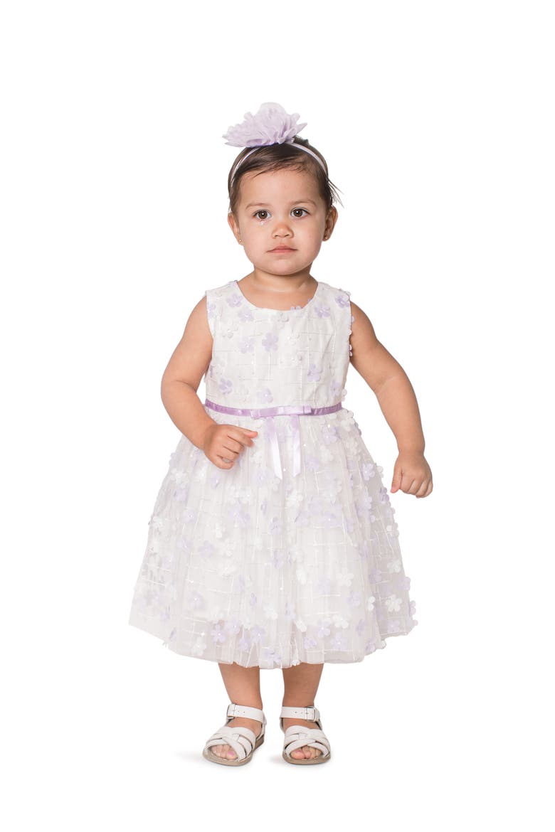 Kids' 3D Floral Appliqué Tulle Dress, Main, color, PURPLE/ WHITE