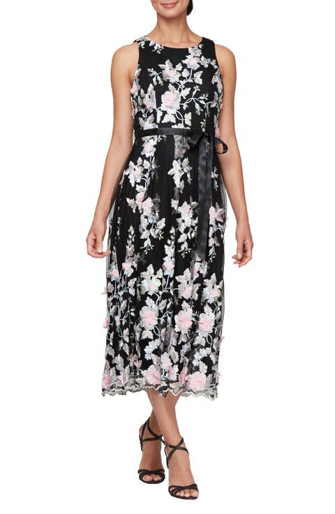 Alex Evenings Embroidered Sleeveless Midi Dress