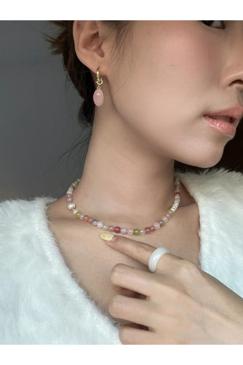 Summer Beaded gemstone & pearl choker necklace, Alternate, color, Multicolor