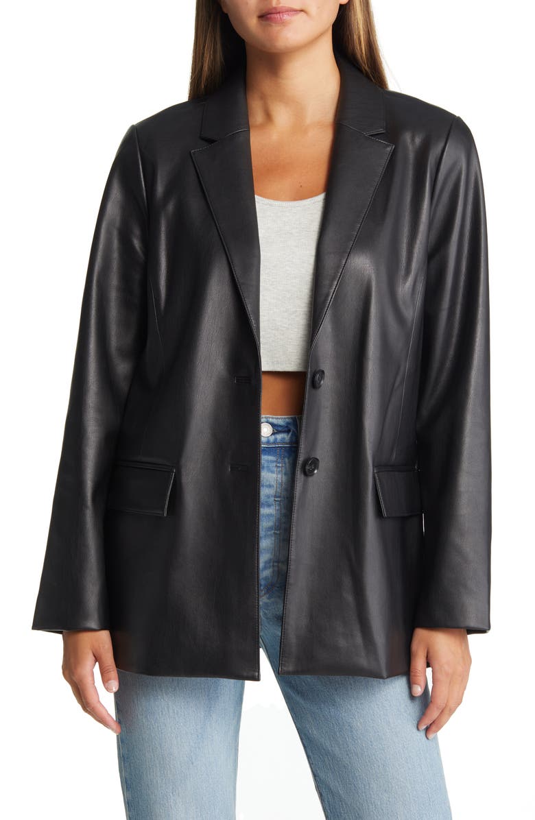 Open Edit Faux Leather Blazer, Main, color,