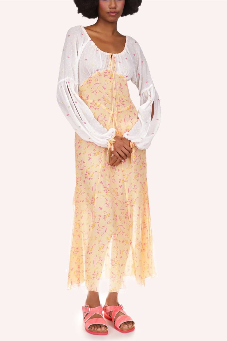 Floral Swiss Dot & Arcadia Blossom Princess Dress, Alternate, color, Cantaloupe Multi