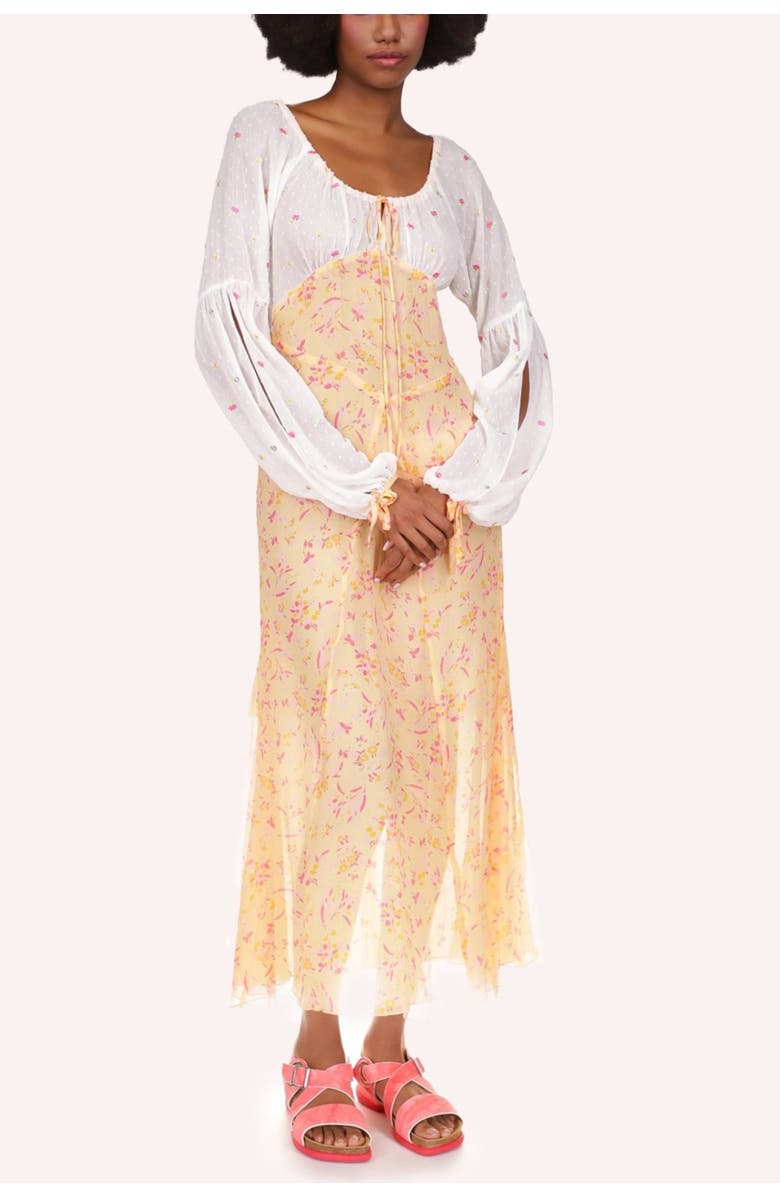 Anna Sui Floral Swiss Dot & Arcadia Blossom Princess Dress, Alternate, color, Cantaloupe Multi