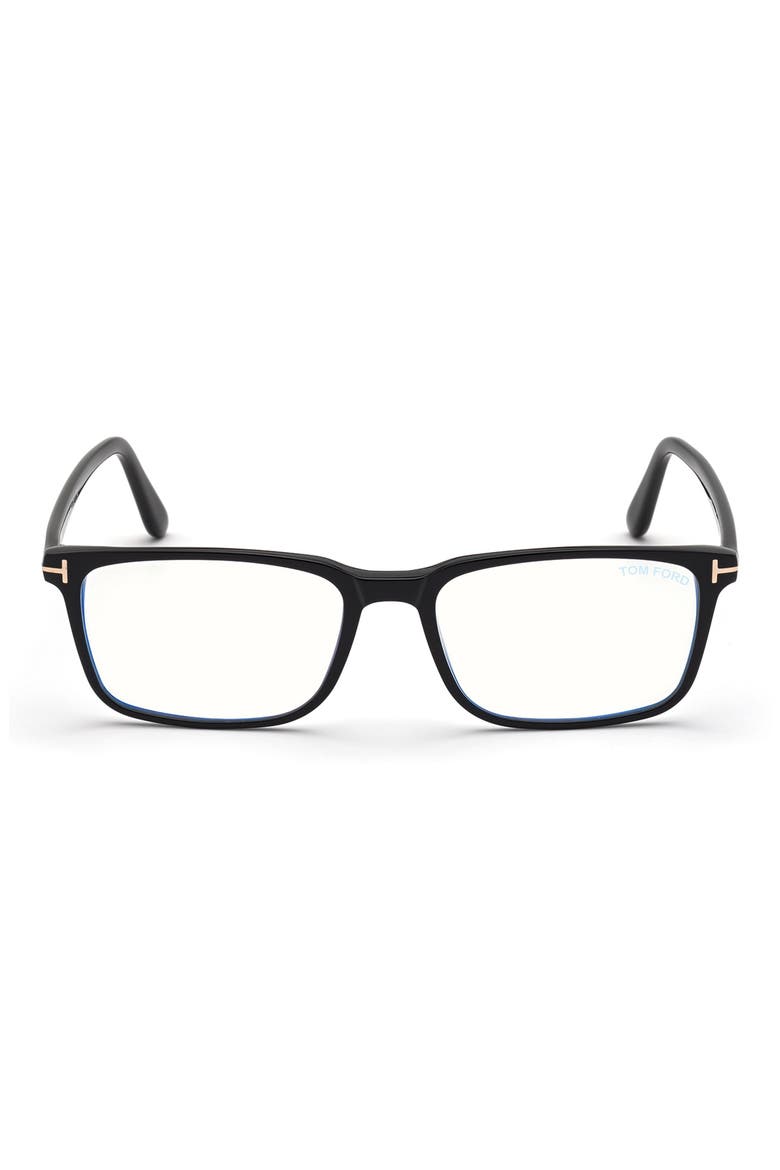 54mm Rectangular Blue Light Blocking Glasses, Main, color, BLACK ROSE GOLD / T LOGO