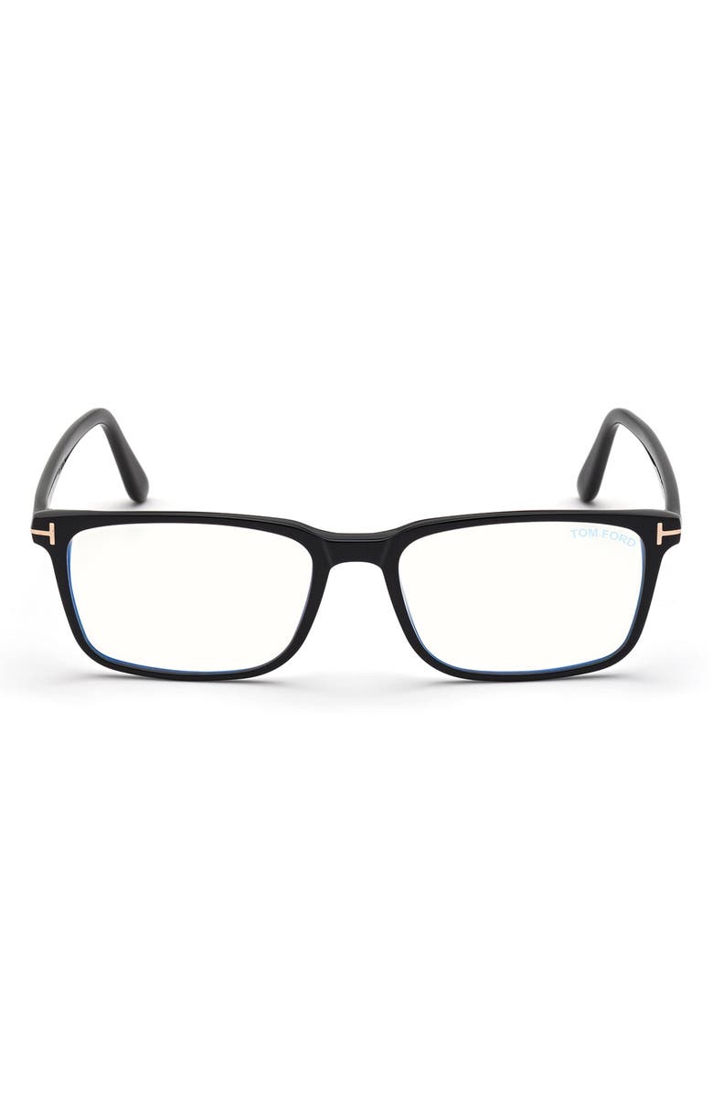 TOM FORD 54mm Rectangular Blue Light Blocking Glasses, Main, color, Black Rose Gold / T Logo