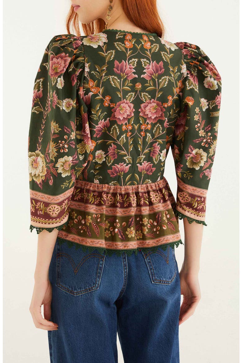 Flowering Garden Tree Linen Blend Top, Alternate, color, GREEN