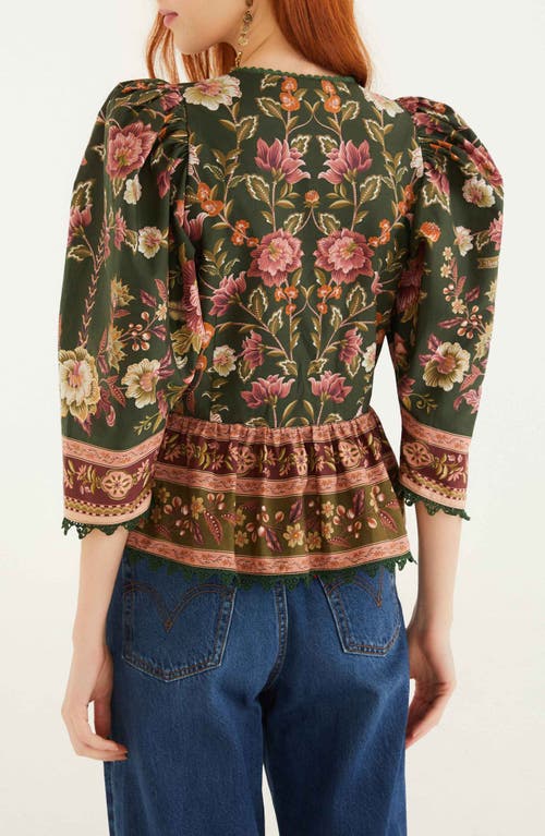 Farm Rio Flowering Garden Tree Linen Blend Top In Green