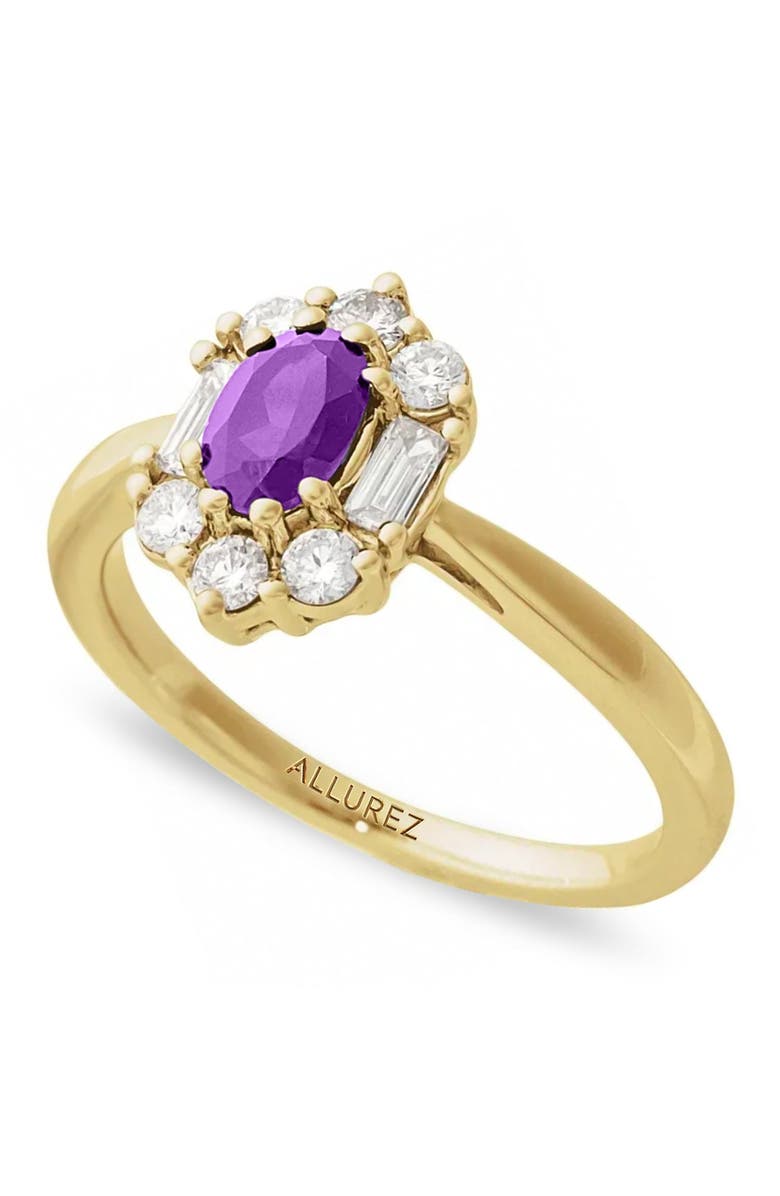 ALLUREZ Oval Lab Amethyst & Diamond Halo Ring 14K, Main, color, 0.95Ct/Yellow Gold