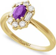 ALLUREZ Oval Lab Amethyst & Diamond Halo Ring 14K