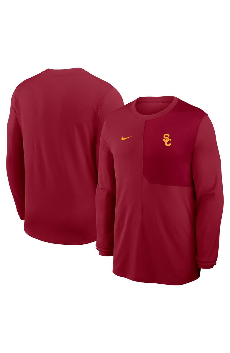 Nike Men's Nike Cardinal USC Trojans 2025 Sideline Coach UV Performance Long Sleeve T-Shirt, Main, color, 