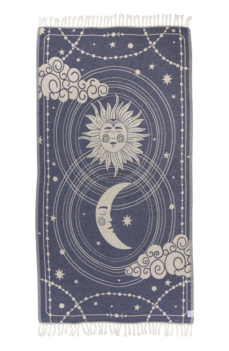 InfuseZen Celestial Sun and Moon Sand Resistant Organic Turkish Towel, Main, color, Navy