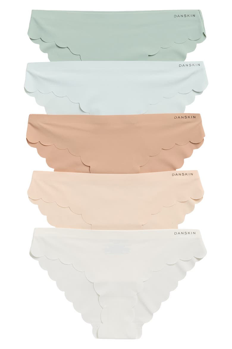 5-Pack Laser Cut Scallop Edge Bikini Briefs, Main, color, DEEP TAN/ SALT ROCK/ WHITE