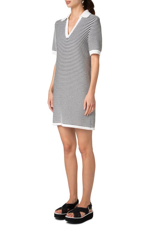 Akris Punto Chunky Tweed Knit Mini Polo Dress In Cream-black
