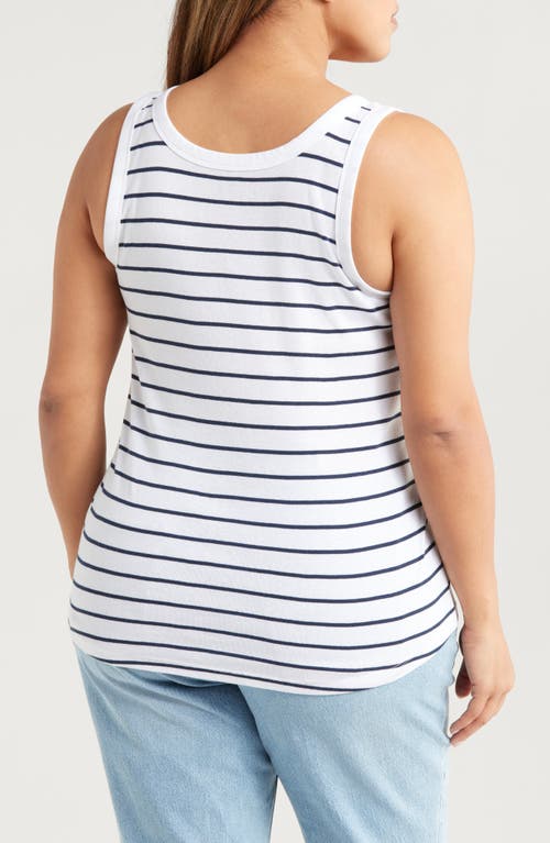 Caslonr Caslon(r) Melody Rib Tank Top In White- Navy Dolly Stripe