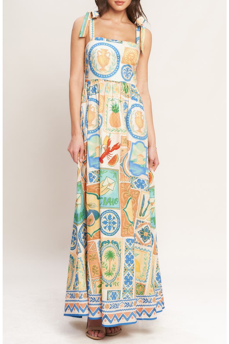 Print Tie Strap Sundress, Main, color, PEACH