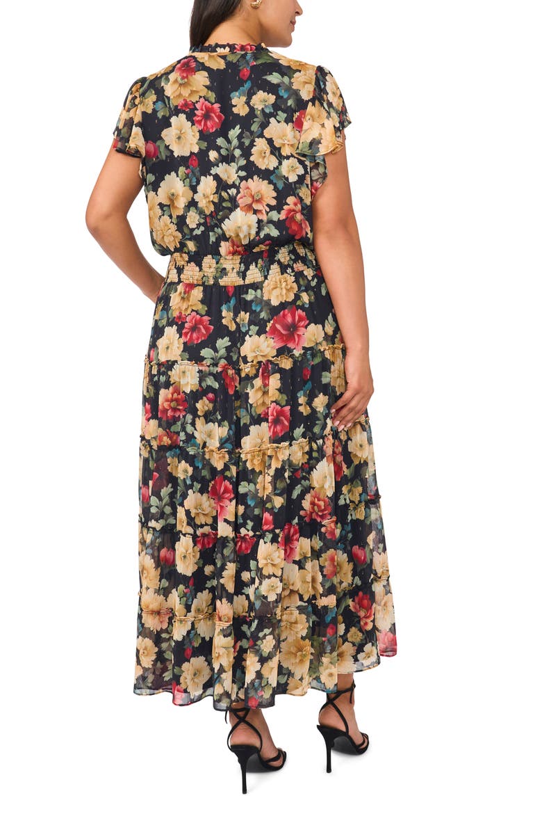 Metallic Floral Midi Dress, Alternate, color, RICH BLACK