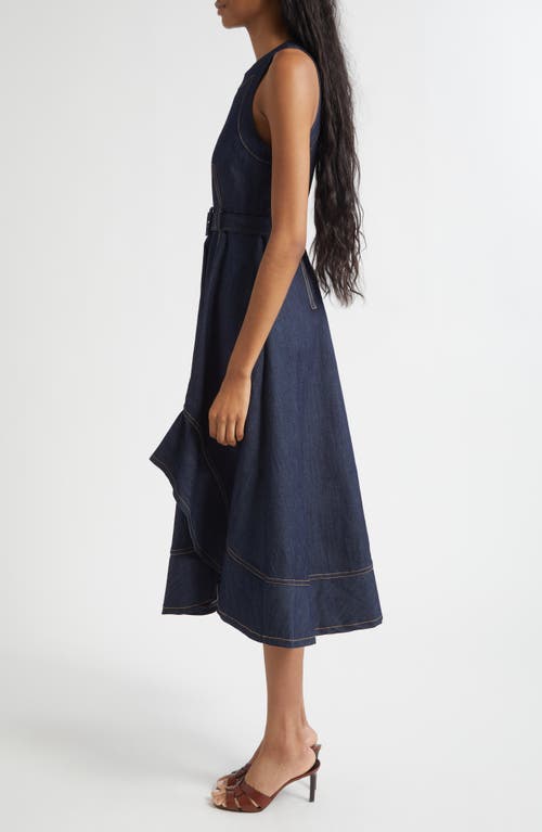 Cinq À Sept Zelda Sleeveless Belted Cotton Blend Denim Dress In Blue
