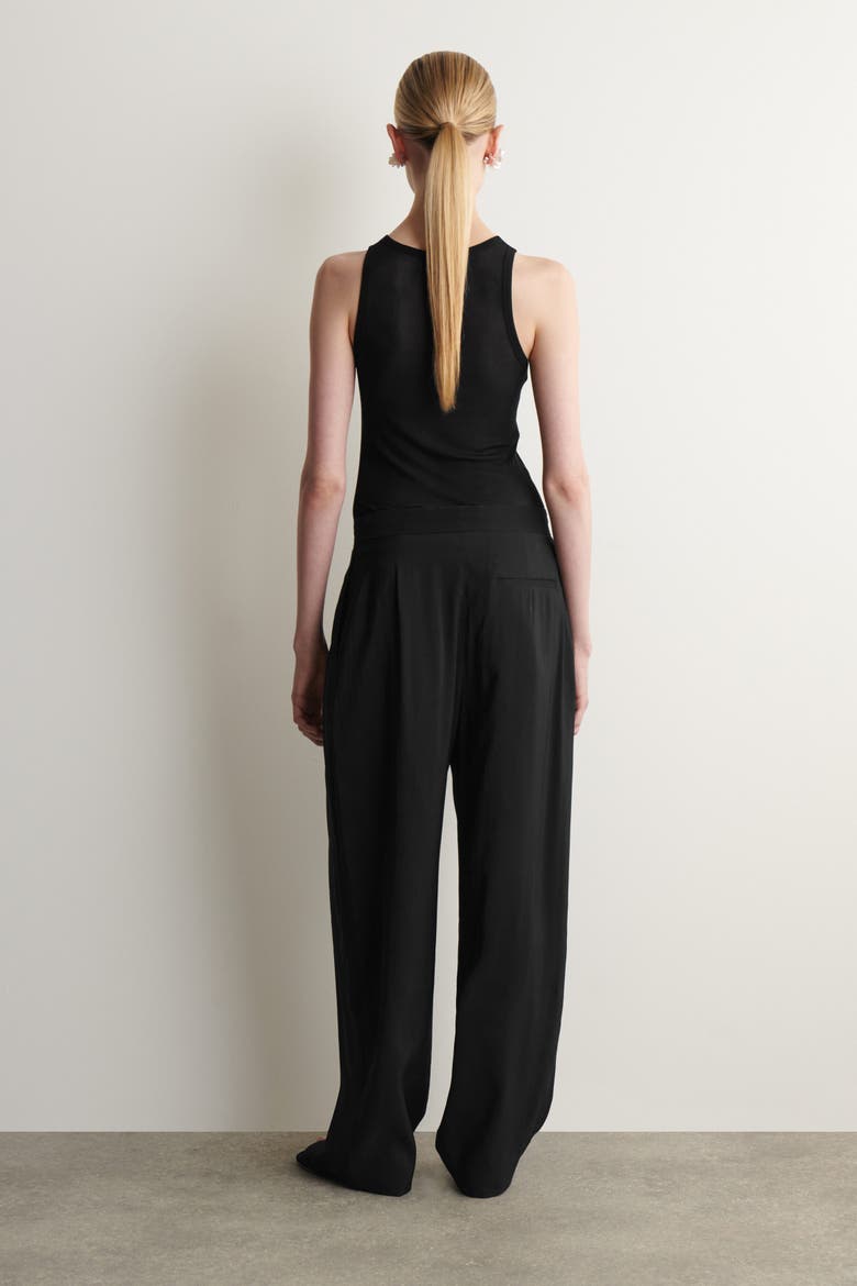 Draped Pleated Straight-leg Trousers, Alternate, color, BLACK